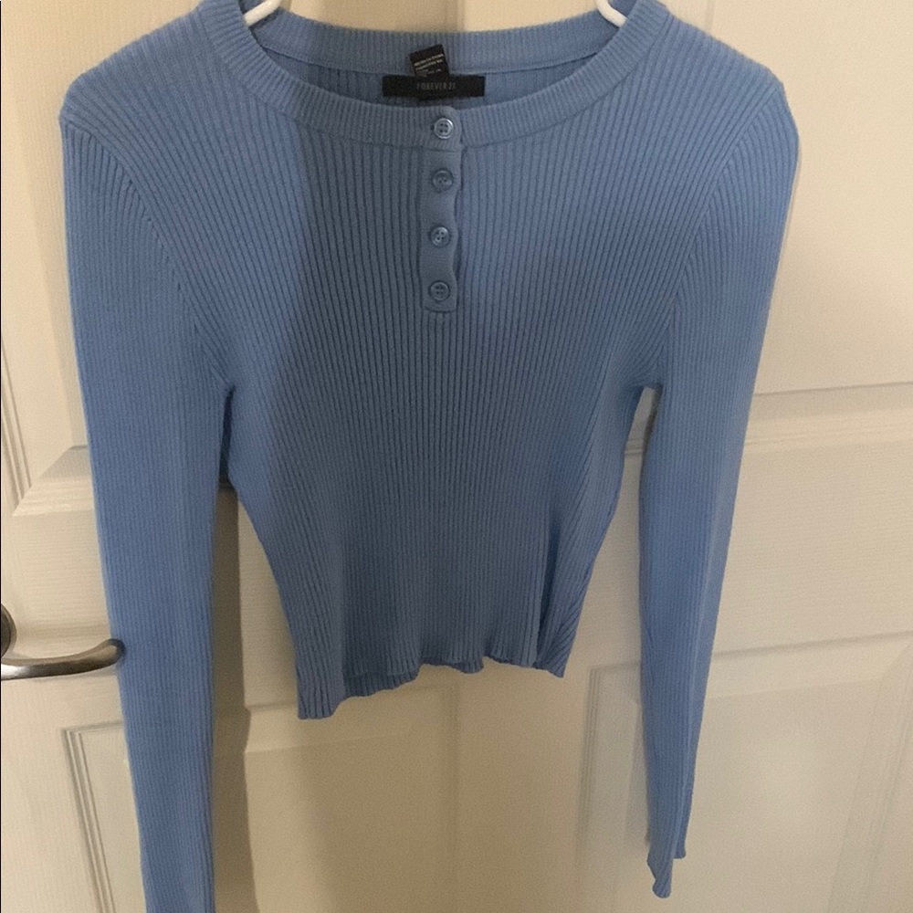 Forever 21 Blue Ribbed Long Sleeve Top
